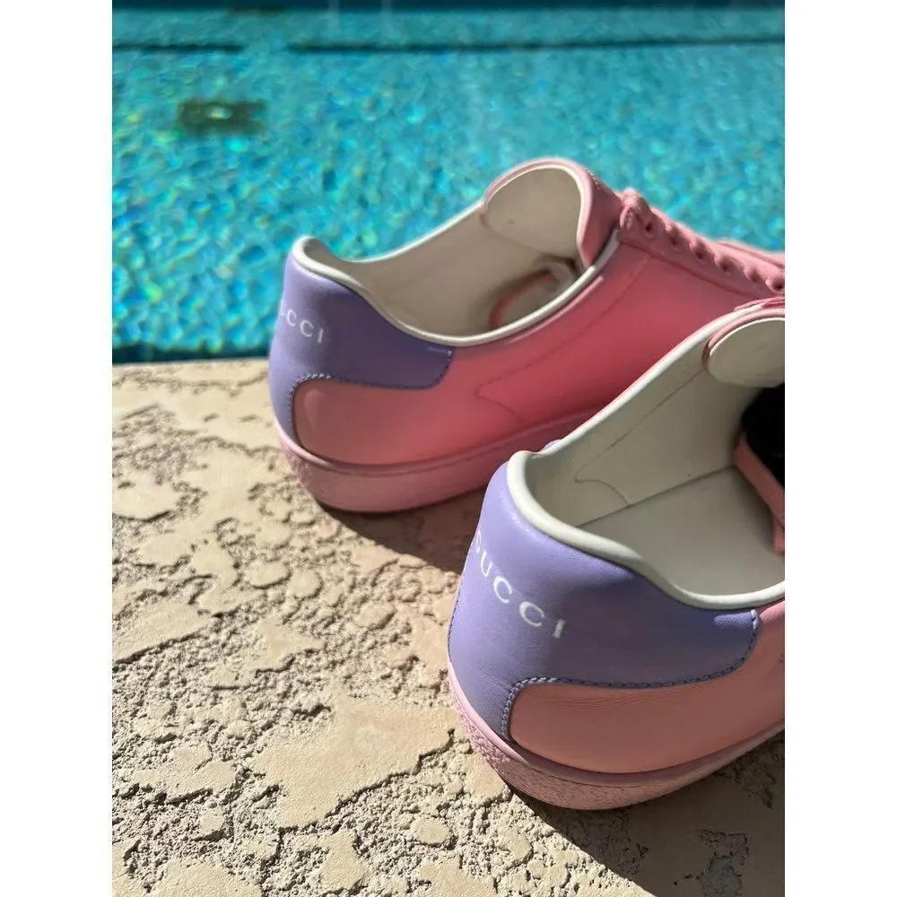 GUCCI Men Pink & Purple Leather New Ace Athletic Sneakers Size 39.5